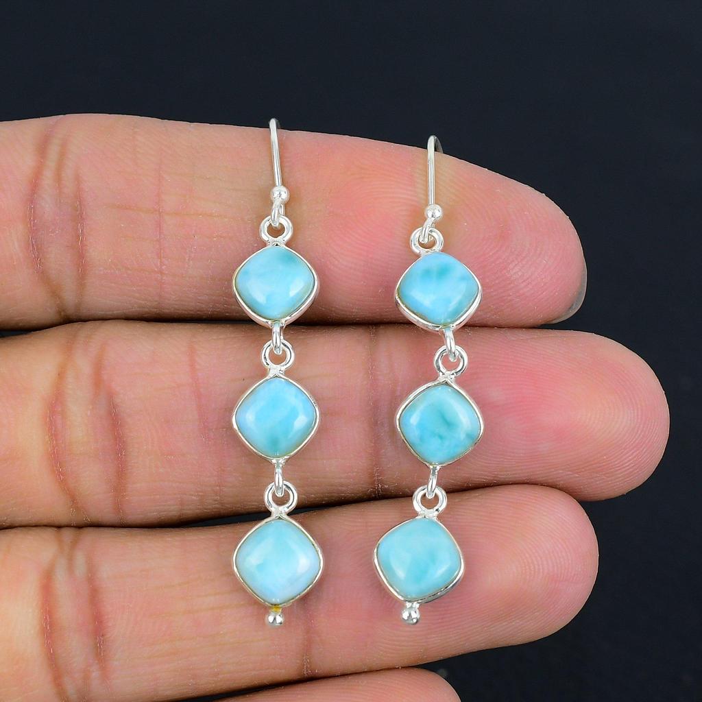 Серьги из натурального камня ларимар, твердое серебро 925 пробы, ювелирные изделия ручной работы, висячие серьги, подарок на День святого Валентина