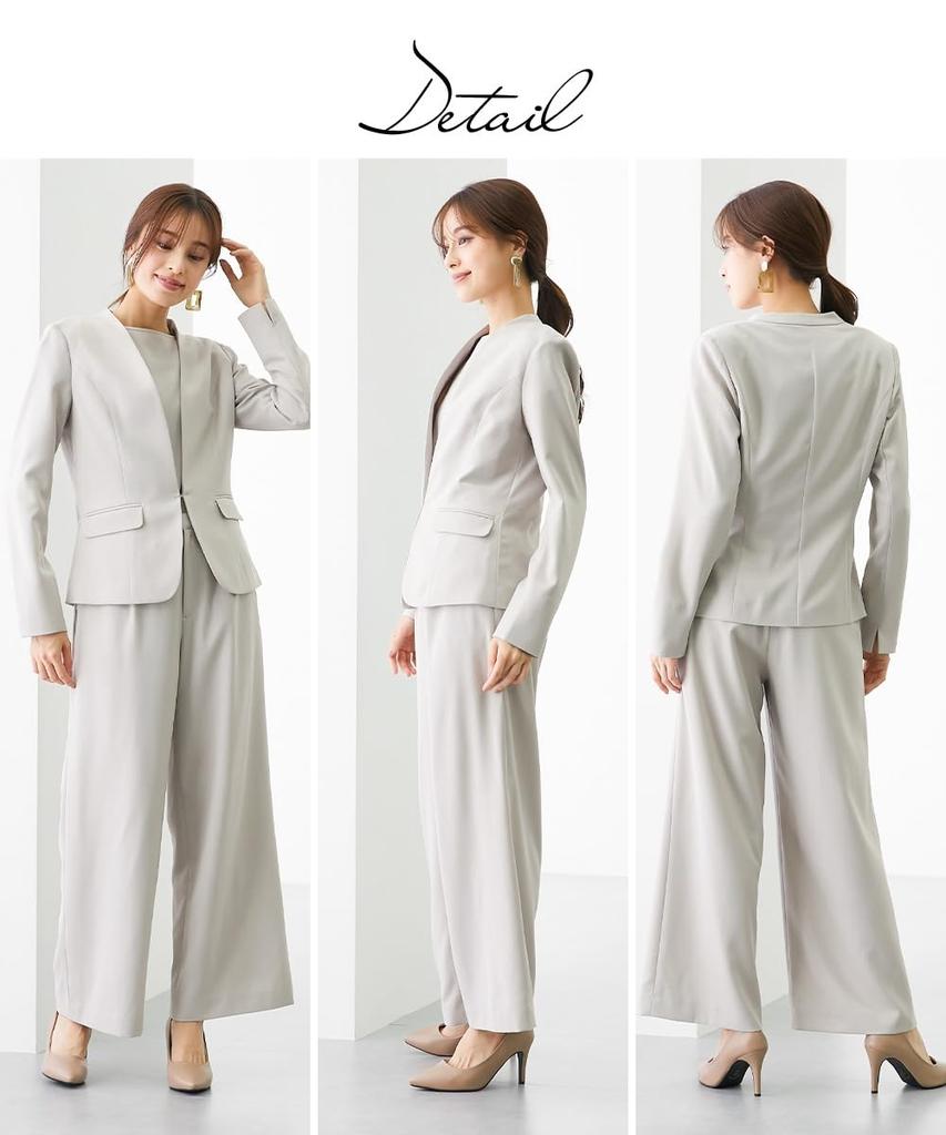 Брючный костюм Добби материал комплект брючный костюм комплект воротник пиджак блузка Черный S [Nissen] [Женский костюм] полуширокий 3-х частей (нет + 2-сторонний + брюки)