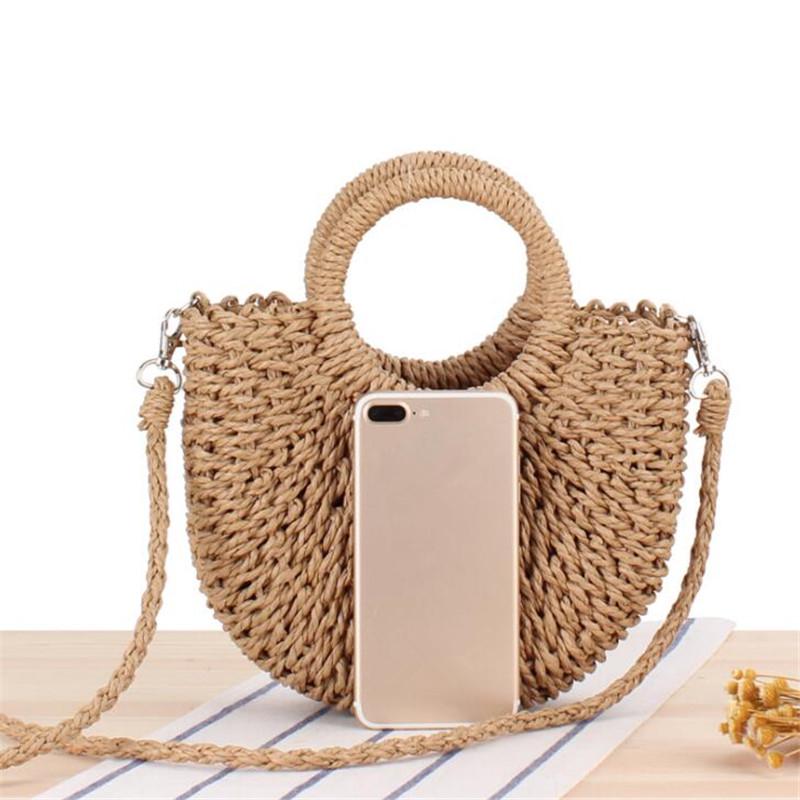 Полукруглая плетеная соломенная пляжная сумка из ротанга, летние женские сумки через плечо