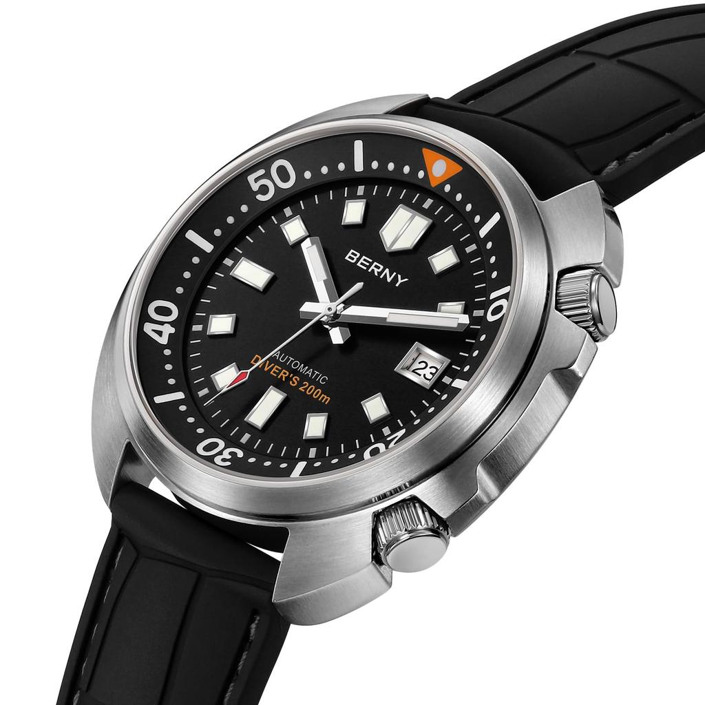 BERNY Manual and 200m Water Sapphire Super Fluorocarbon Rubber Fashionable Birthday Gift Men's Watch, Automatic, Resistant, AR-Coated Crystal,