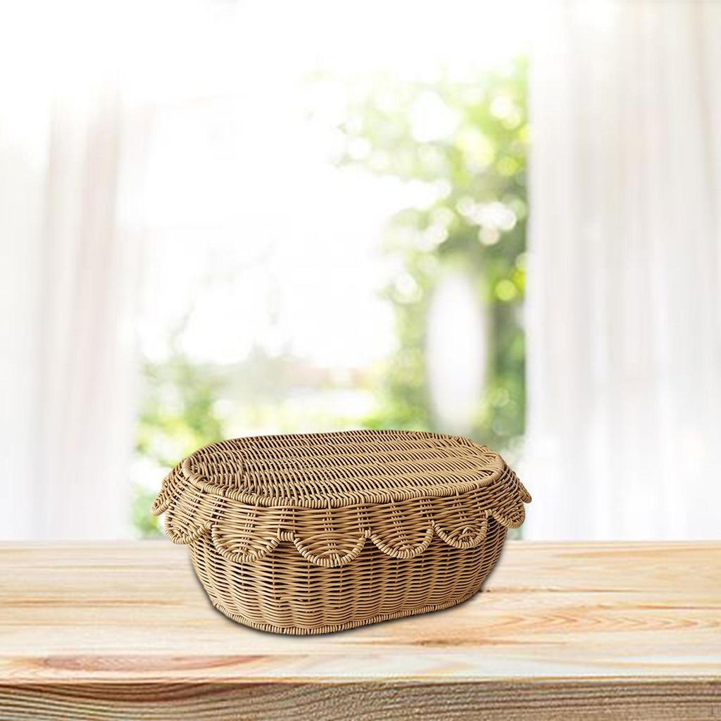 Плетеная корзина для хлеба, многофункциональная подставка для хранения закусок и печенья с крышкой