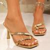 Большой размер высокий каблук тонкий каблук змеиный узор носок женские сандалии европейская и американская мода универсальные елочка квадратный носок сандалии