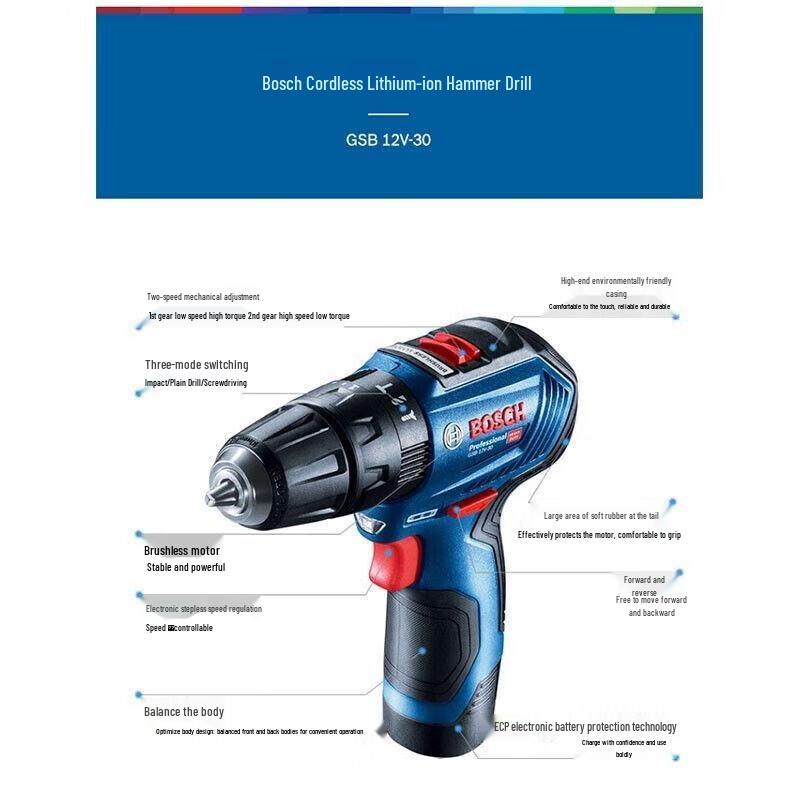 BOSCH GSB12V-30 Industrial Grade Brushless Cordless Impact Drill/Screwdriver CN plug (adapter included)