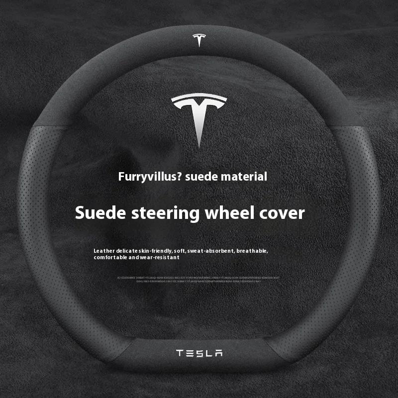 Car Suede Ventilate Anti-Slip Protector Steering Wheel Cover For Tesla Roadster Model 3 Model Y Model S Model X Accessories
