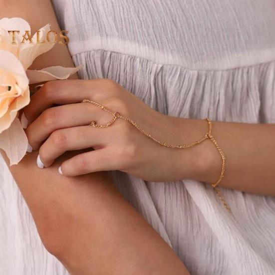 Women Bracelet Ring Integrated Alloy Retro Hand Chain Bracelet Ring Hollow Chain Finger Ring Slave Bracelet Boho Beach Jewelry Gift