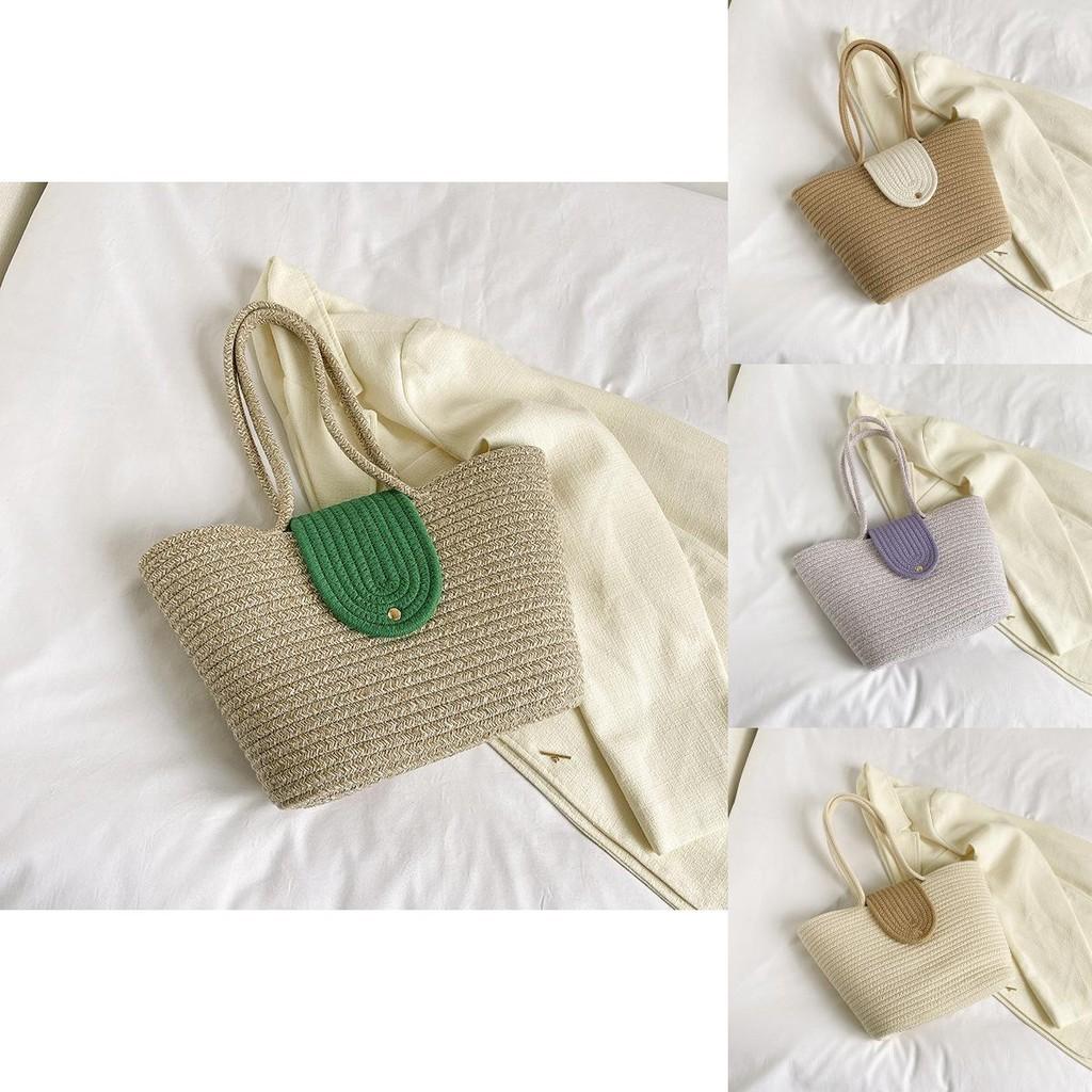 Elegant Woven Tote Bag Trendy Bucket Shape Handbag For Beach Or Vacation Use