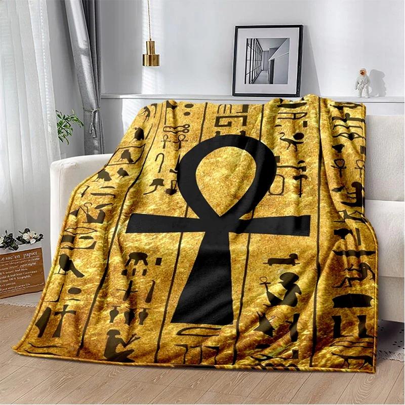Egypt Blanket Cross Flannel Throw Blanket Soft Cover Lightweight Warm Blankets for Bed Sofa Couch King Queen Size for Teens Man