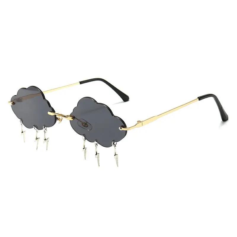 Fashion Rimless Cloud Shaped Sunglasses with Lightning Pendant Y2K Women's Luxury Sun Glasses Shades UV400 Brand Designer SG28