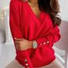 Spring New Long Sleeve Knitted Sweater Women V-neck Jumper Sweaters for Women Button Loose Office Lady Casual Pullover