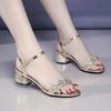 Fashion With Medium Heels Rhinestones Ladies Shoes Sales Wholesale Asian Size Chic and Elegant Vip Summer 2025 Offers Women's Sandals