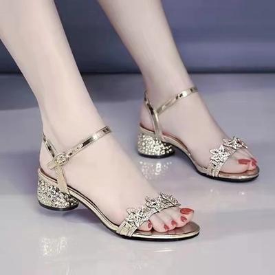 Мода на обувь на среднем каблуке со стразами, женская обувь, распродажа, оптовая торговля, азиатский размер, шикарная и элегантная, VIP-предложения лето 2025, женские сандалии