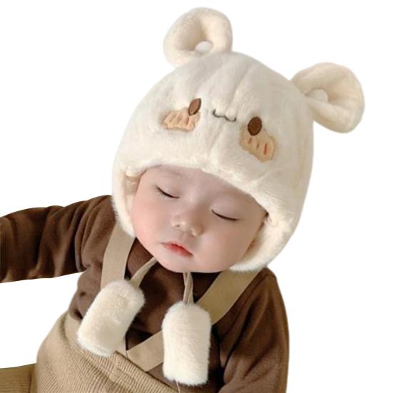 Winter Warm Baby Hats Toddler Earflap Bear Hat with Soft Ball Unisex Infant Snow Cap Fleece Warm Hemming Caps for Newborn