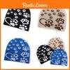 Acrylic Knitted Cap Featuring Paw Print Pattern For Autumn Winter Sports And Daily Use