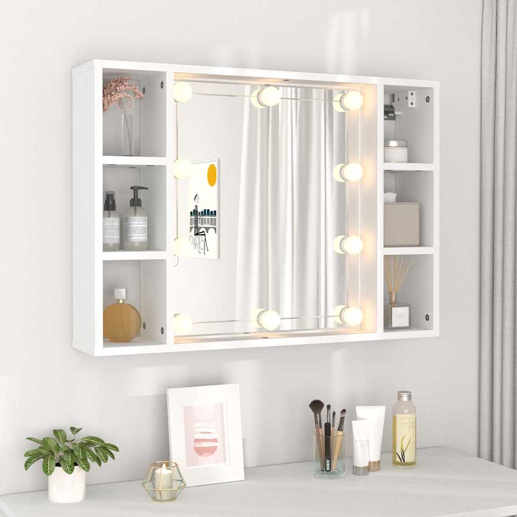 Vidaxl Szafka Z Lustrem I Oświetleniem Led, Biała, 76X15X55 Cm