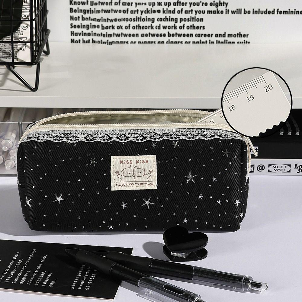 Star Print Pen Bag Lace Stationery Bag Multi-functional Pencil Case Students