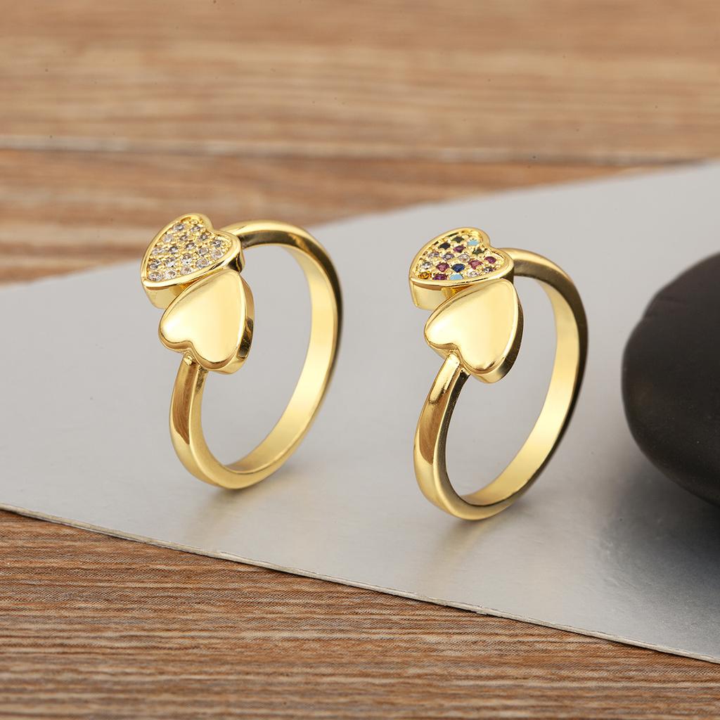 Nidin New Arrival Romantic Heart Design Zircon Opening Adjustable Rings For Female Male Couples Finger Jewelry Daily Party Gifts