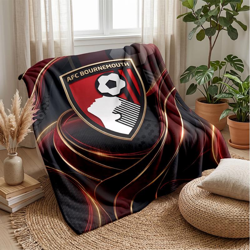 Bournemouth Football Print Flannel Blanket, Soft Warm Lightweight Throw Blanket for Sofa Bed Camping