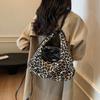Star Yang Mi Leopard Print Backpack Women's Autumn and Winter Retro Large Capacity Drawstring Single Shoulder Tote Bag Commuter Backpack