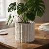 Decorative white bamboo-shaped flowerpot for plants, natural style