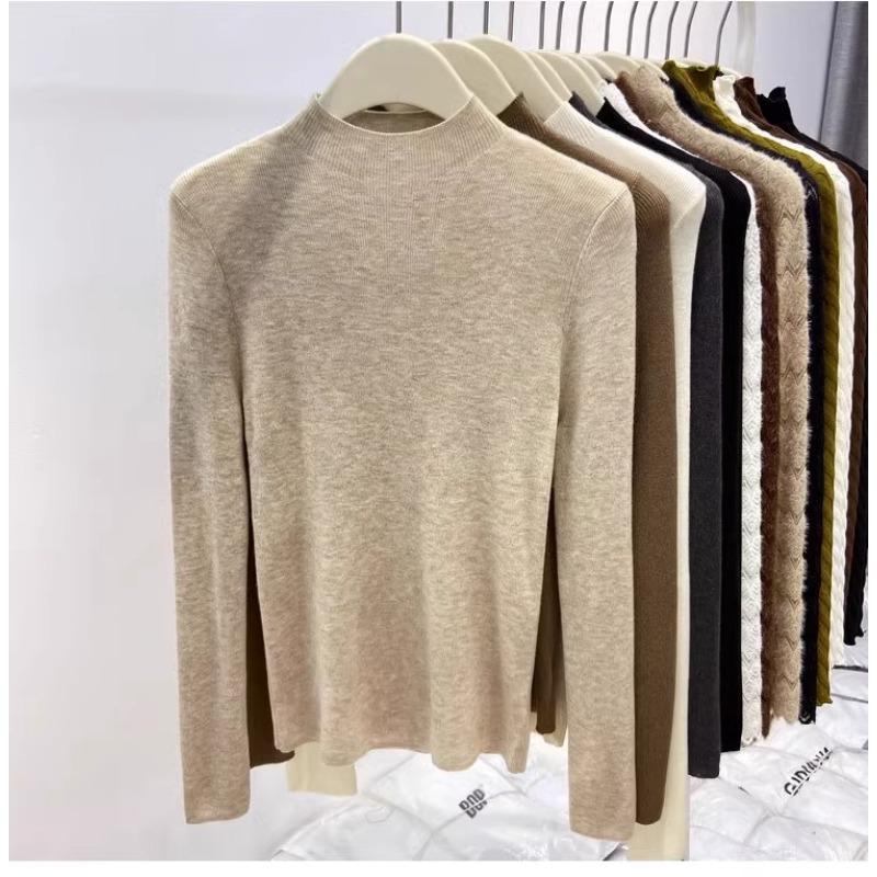 Fashion Semi-turtleneck Long Sleeved Women's Knitted Sweater Early Autumn New Slim Fit Pullover Tops Casual Simple Elegant Thin Inner Bottoming Shirt