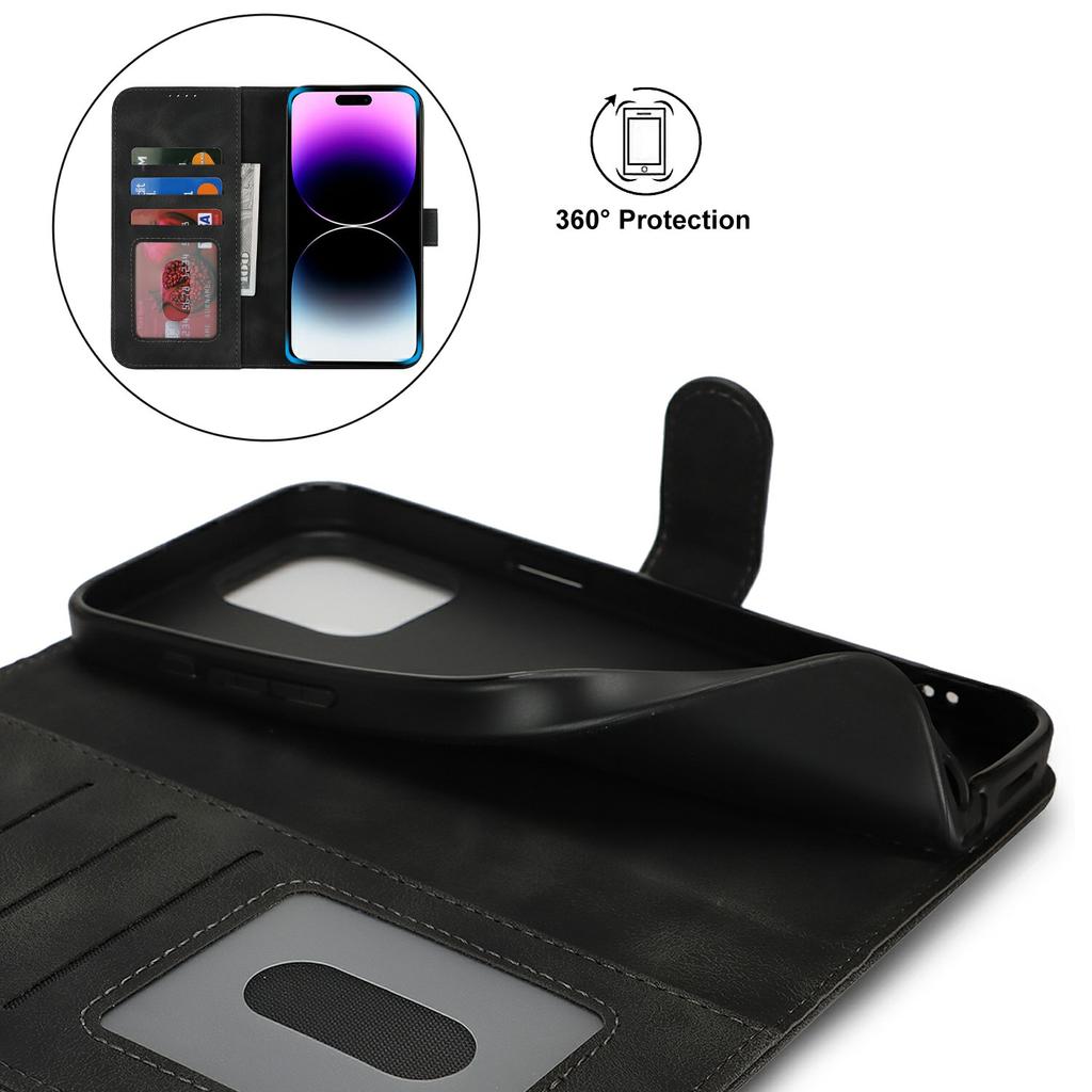 Для iPhone 14 Pro Чехол-кошелек Двойной сложенный край Кожа на ощупь ПУ кожа Флип-чехол для телефона