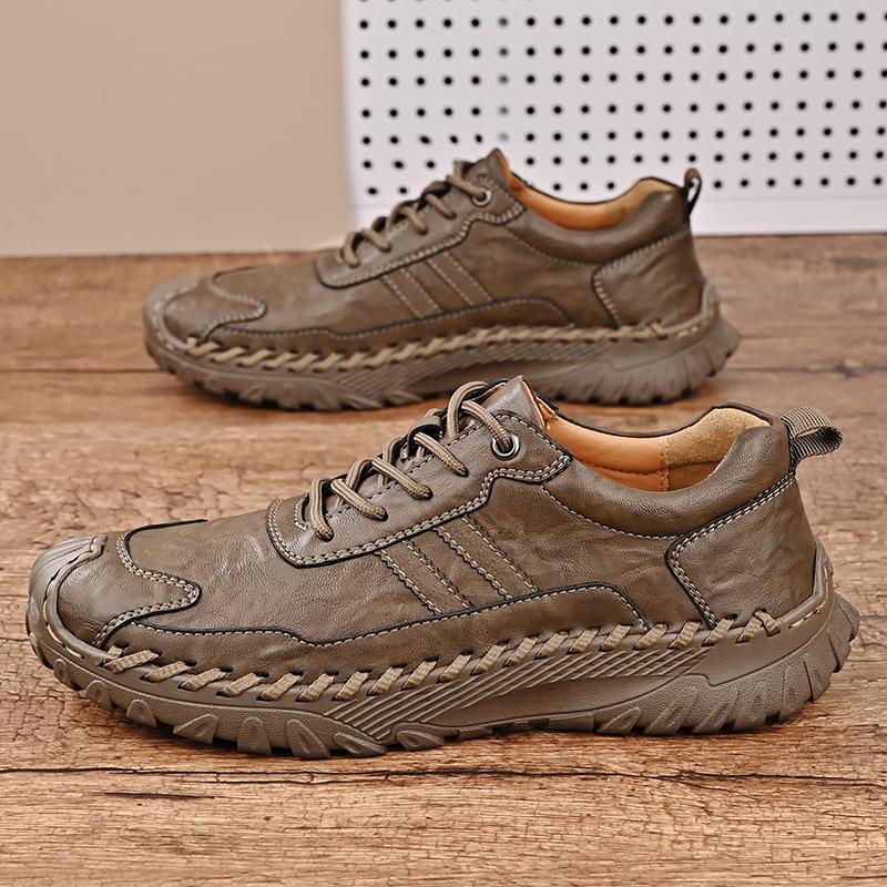 Brand New Fashion Male Sports Shoes Leather Men Casual Light Running Shoes Handsewn Breathable Sneakers Outdoor Leisure Shoes