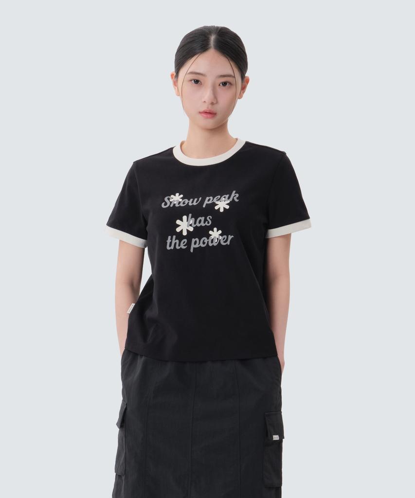 SNOWPEAK APPAREL Хлопковая женская футболка с контрастным воротником и коротким рукавом (S25Mwfts63) черный