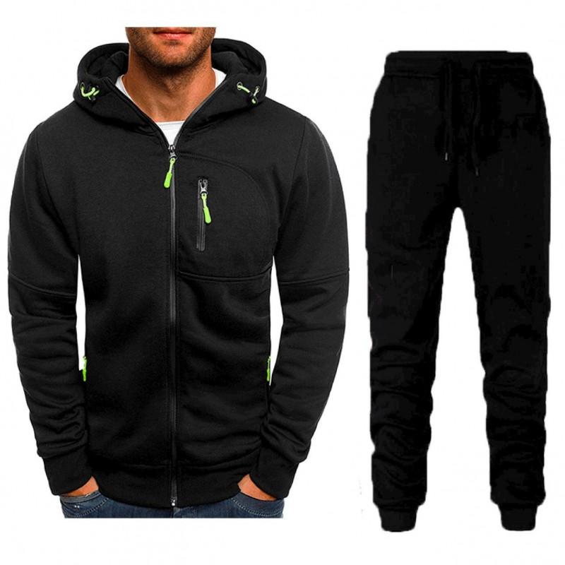 Mens Sportswear Set Hooded Zip-Up Sweater Jogger Pants Lightweight Activewear Outfit