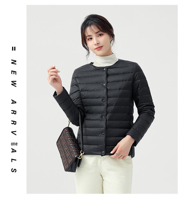 2026 Women's Lightweight Collarless Down Jacket - Long Sleeve, Windproof, Slim Fit, Plus Size, Autumn/Winter Outerwear.