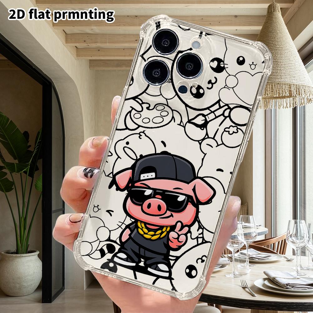 Phone case: 2D flat, suitable for iPhone 18 17 16 15 14 13 Pro protective case, hip-hop pig, perfect holiday gift for Christmas and Halloween