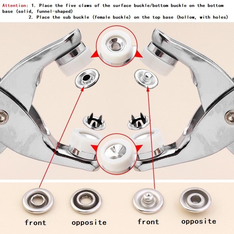 Металлические плоскогубцы для потайных пуговиц на одежде.