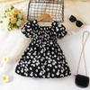 Square Collar Summer Flower Dress Puff Sleeve Toddle Dress Baby Girls Princess Dress  Summer