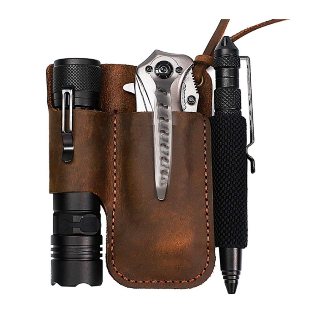 Cowhide Leather Multitool Sheath With Pen Loop Belt Clip Pouch EDC Belt Organizer Daily Use
