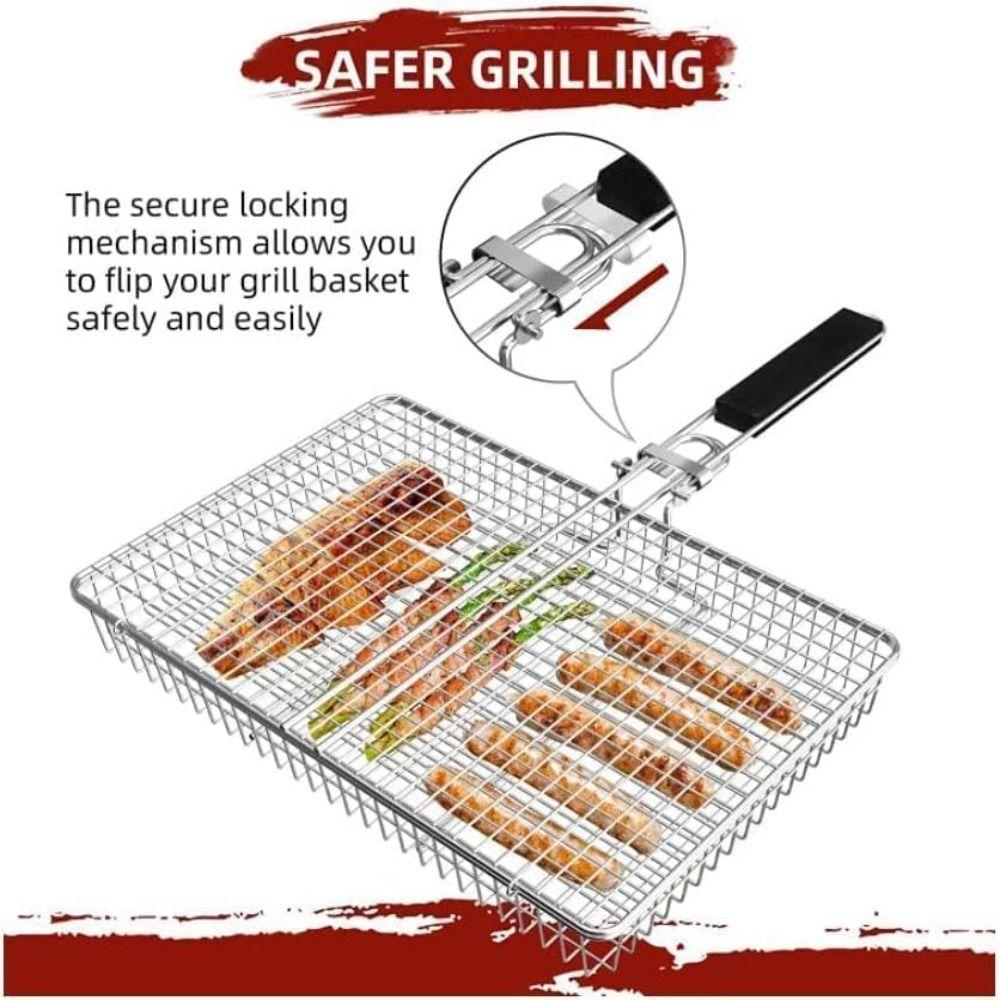 Lockable Design Grill Basket Food Grade Stainless Steel BBQ Grill Basket Outdoor Camping