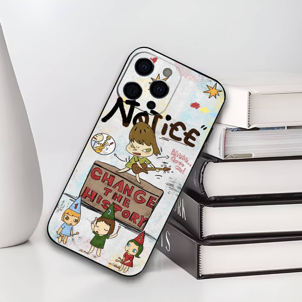 Японское искусство Y-Yoshitomo N-Nara Чехол для телефона Для iPhone 17,16,15,14,13,12,11 Plus,Pro Max,XS,Мягкий черный чехол