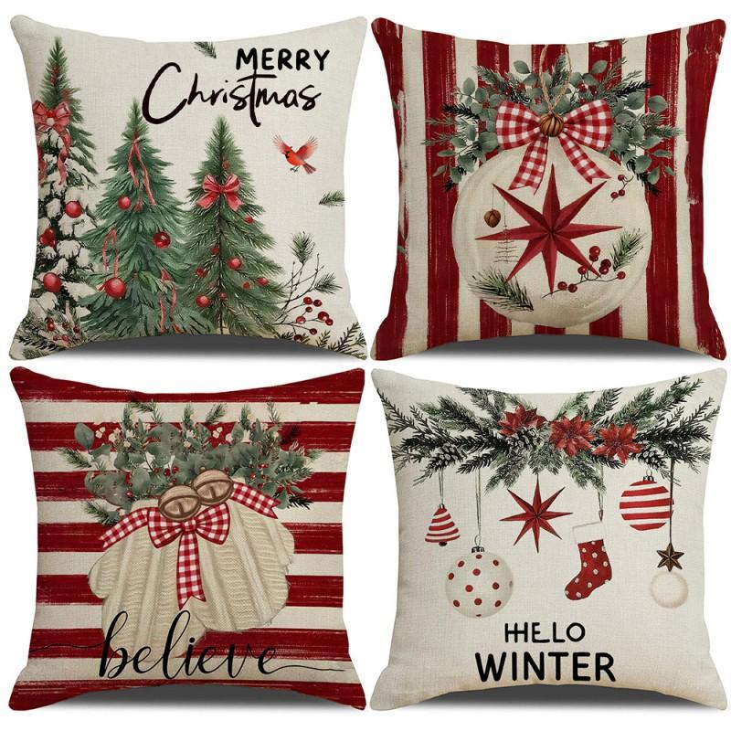 Festive Christmas Pillow Cover Set 45x45cm Short Plush Decorative Cushion Covers Sofa Bed Living Room Holiday Party