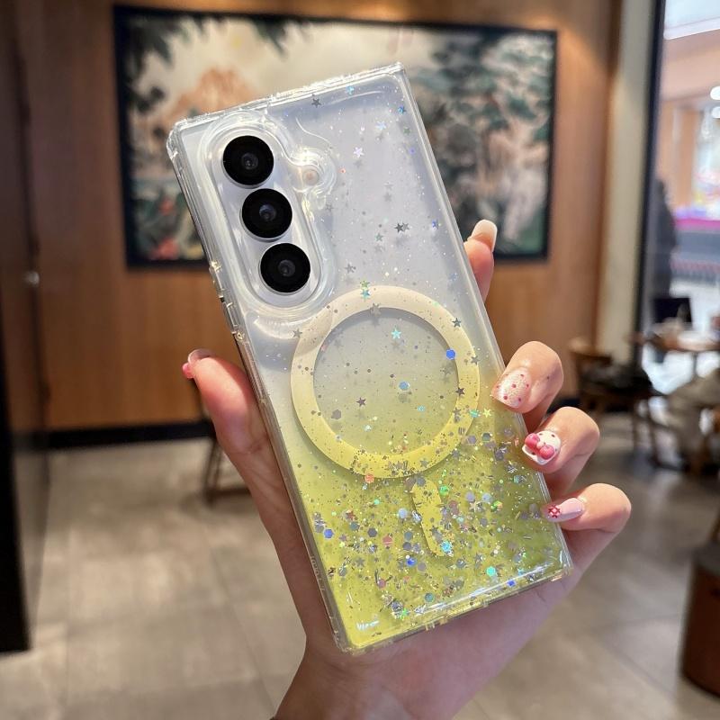 Transparent  Glitter Gradient Magnetic Phone Case for Samsung Galaxy Z Fold 7 6 5 4 3 5G for Magsafe Wireless Charge Cover