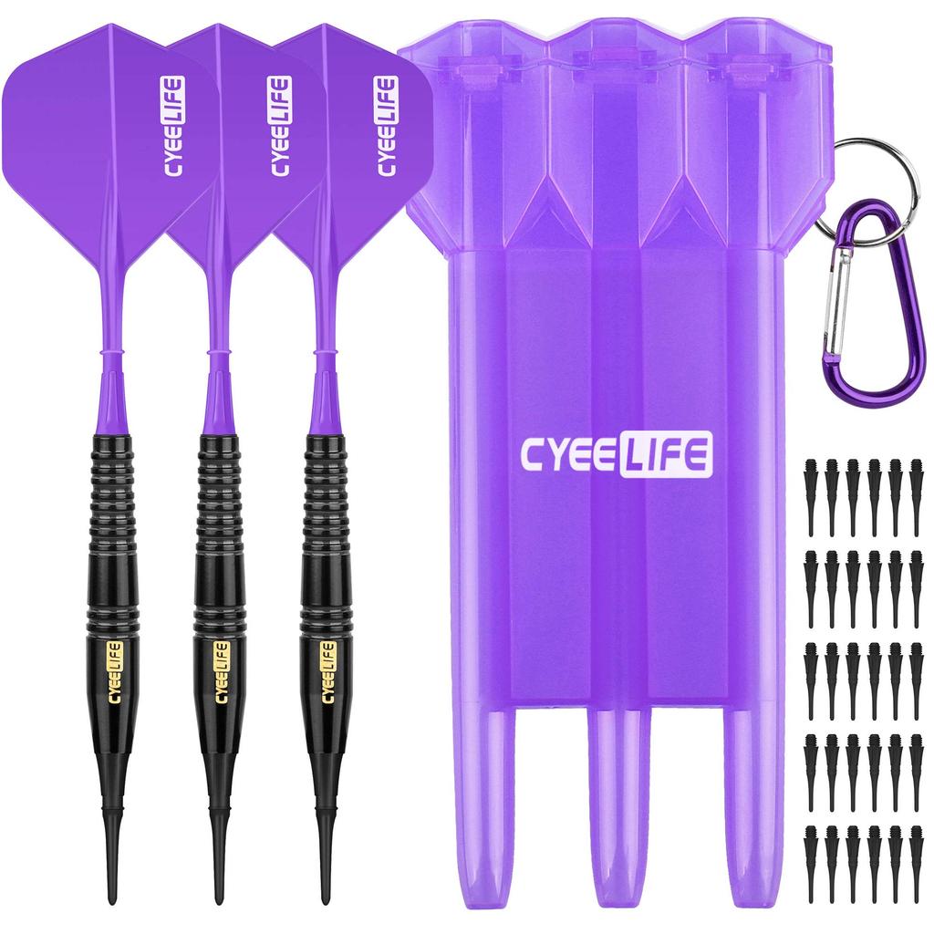 CyeeLife 16g Pure Copper Soft Tip Darts Set Case Holder 30 Tips Beginner Level Home Darts + + (Purple)