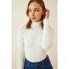 Women's White Turtleneck Corded Lycra Sweater Dd01007