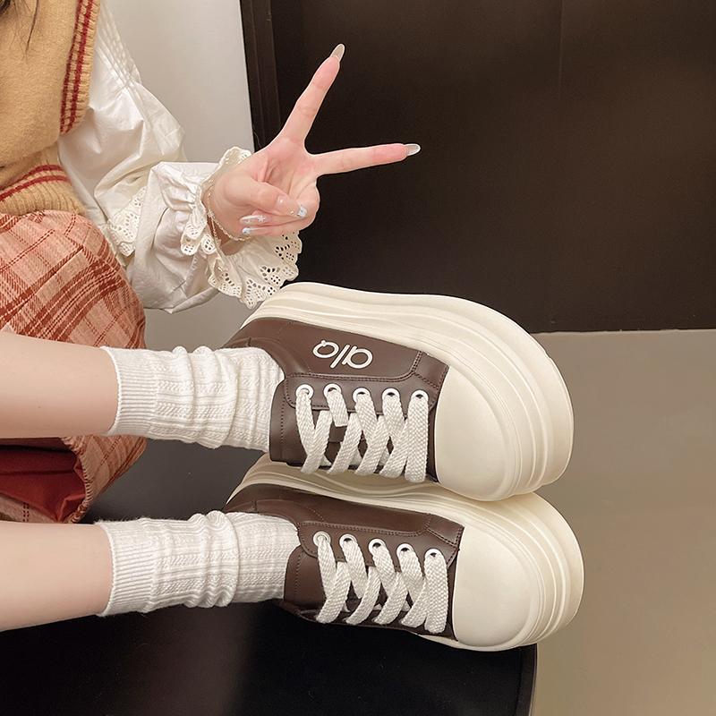 Кроссовки Женская обувь для женщин На толстой подошве Роскошная обувь Носок круглой формы Тренд Платформа Спортивные Женские Дышащие Повседневные Кеды для скейтборда