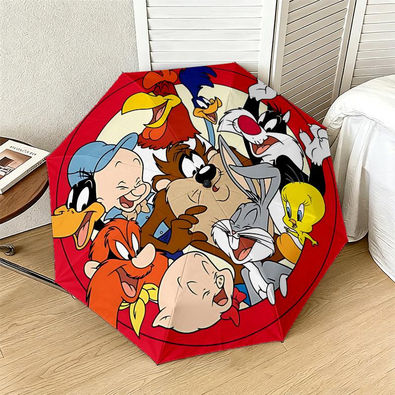 Looney Tunes 8 Ribs 3Fold Black Glue Uv Protection Umbrella Sun Protection Rainproof Compact Folding Umbrella For Travel Daily Use C923596