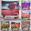 Flower Field Scenery Tapestry Peony Cherry Blossom Rose Flower Wall Art Tapestry Bedroom Room Aesthetics Home Decor