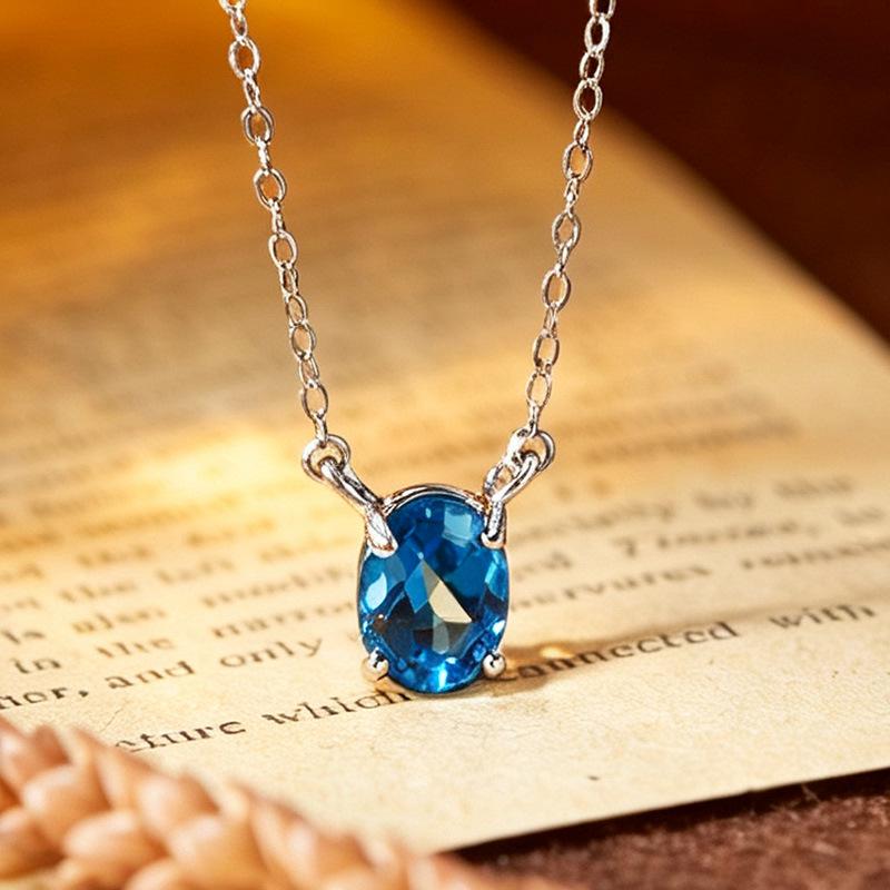 Серебряная цепочка на ключицу S925 с подвеской из разноцветных драгоценных камней для женщин