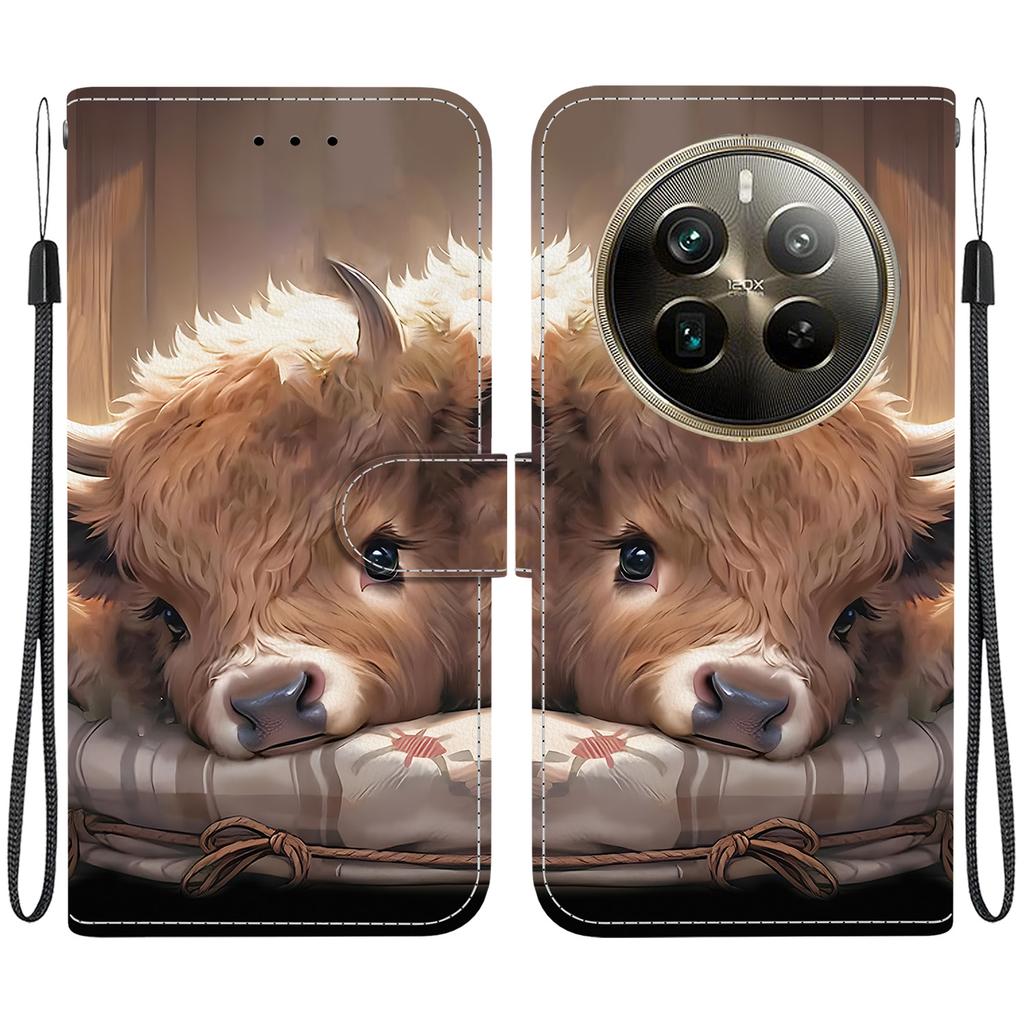 Handmade PU Leather Flip Case for Realme 12 Pro+ Anti-Slip Shockproof Cover with Wrist Strap & Heart/Rose Cat Designs