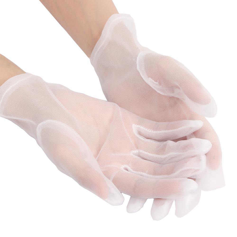 Girls White Faux Silk Transparent Black Ultra Thin Opera Gloves Finger Gloves Mesh Short Gloves