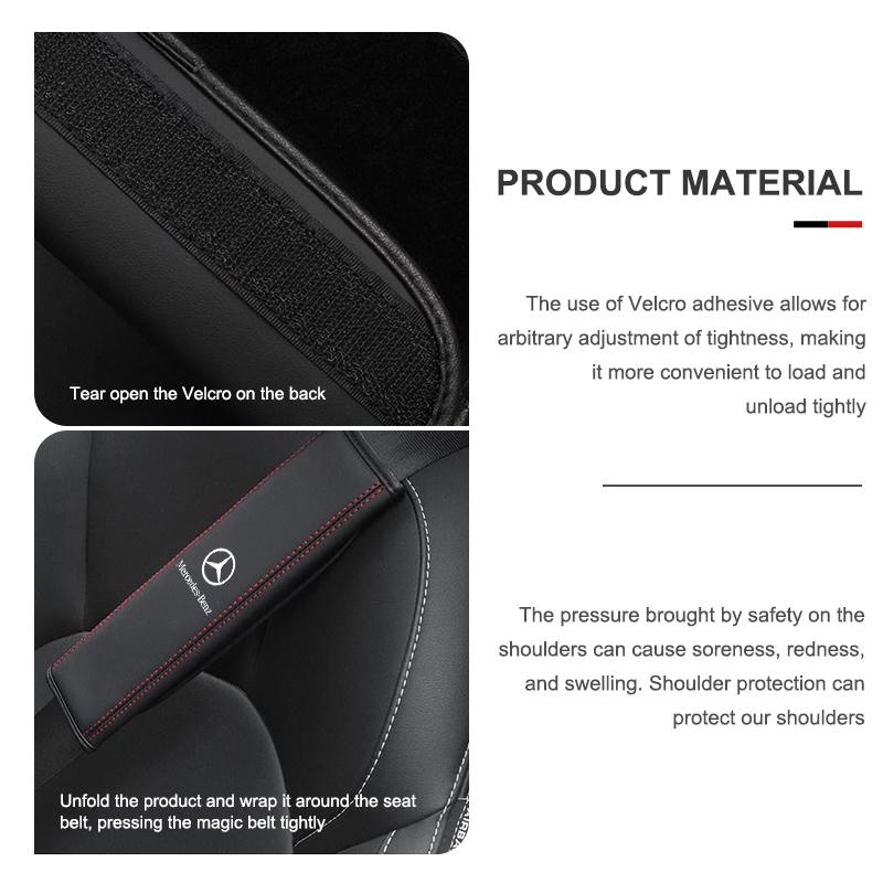 ECLD4 Car Seat Belt Leather Safety Shoulder Cover Protector Padding For Benz W211 W124 W176 W177 C180 C200 C260 C300 GLC CLE CLA