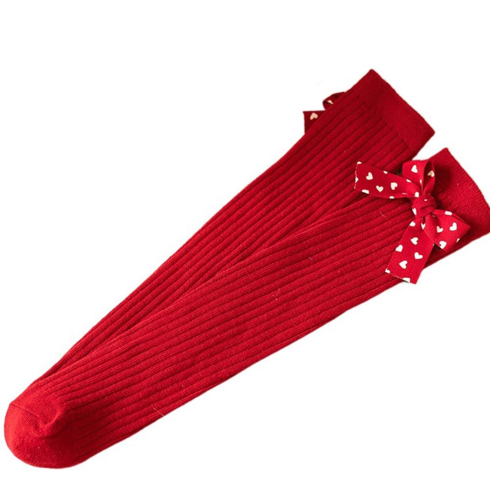Sweet Dot Red Bowknot Stockings Stripe Grid Children Knee High Socks Stockings for Girl Children