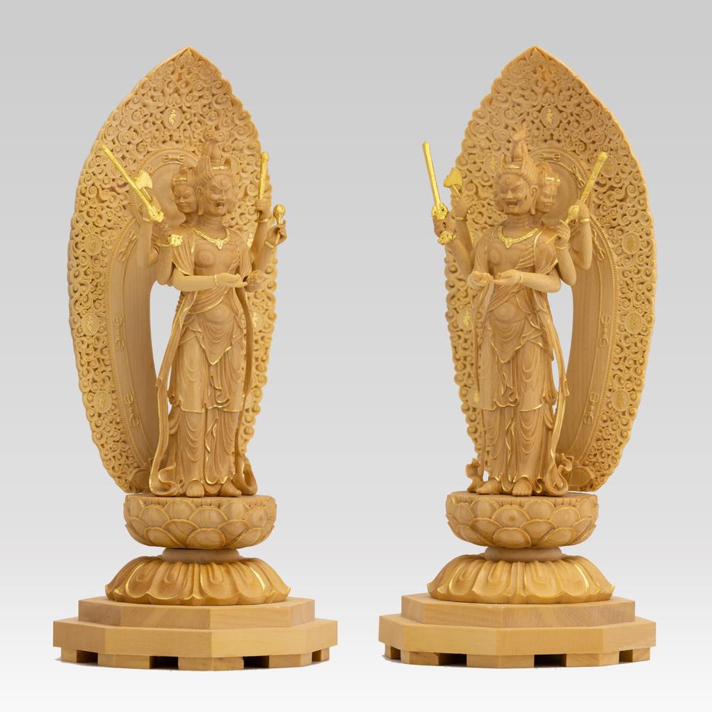 Маленькая статуя Будды Бато Каннон из золотой глины Канзеон Бодхисаттва Будда, резьба по дереву, орнамент Бато Каннон 14,2 см (Деревянный самшит, отделка) _ (ГСБ