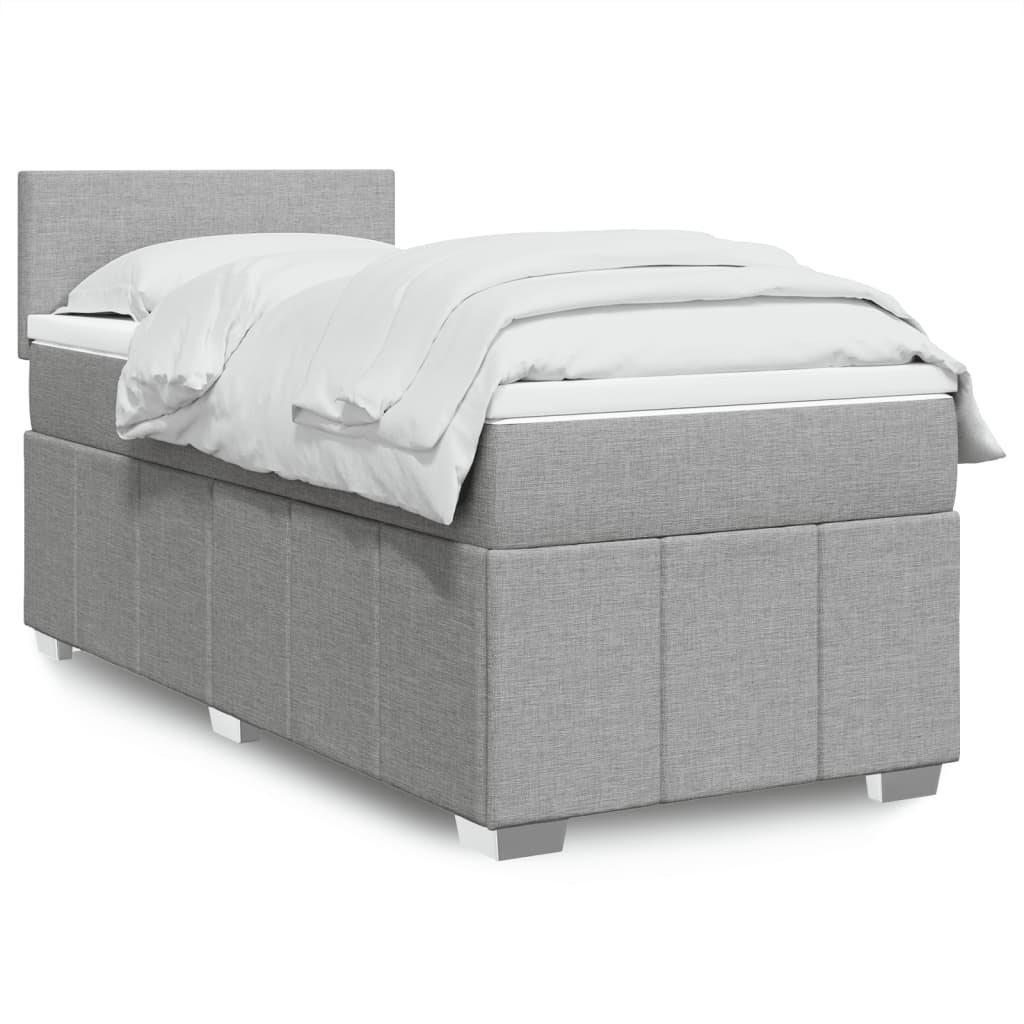 Box Spring Bed with Mattress Light Grey 100 x 200 cm Fabric