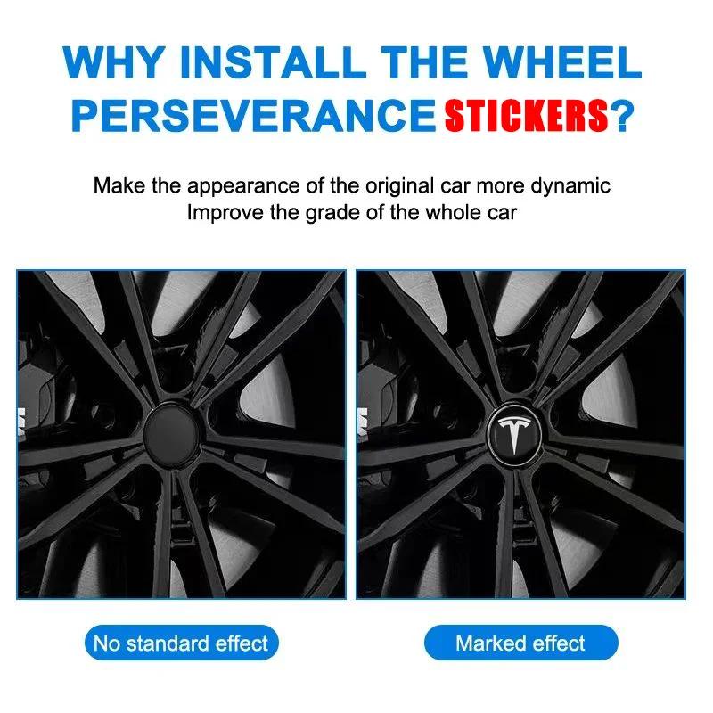 Автомобильная наклейка 2025 Горячая 4 шт. 56 мм Центральная заглушка ступицы Tesla Наклейки с логотипом - Водонепроницаемые прочные наклейки для Model 3/Y/S/X, Колесо автомобиля P